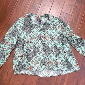Wrangler Retro Mint & Black Paisley & Animal Print Button-up Top size XXL